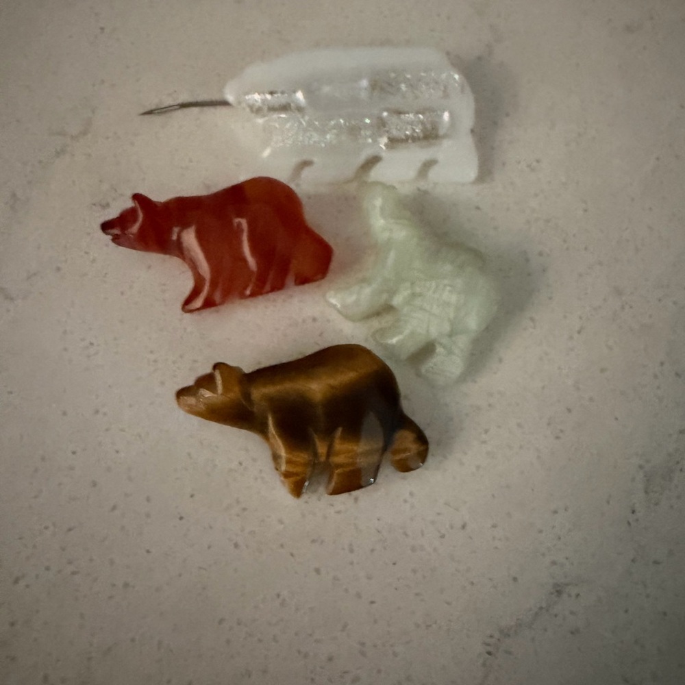 Three Small Carved Animal Cabochons - Red, White, Brown